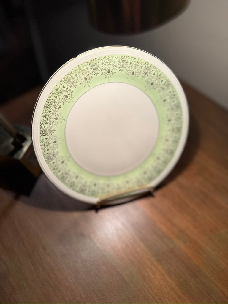 Knowles China “22 Karat Gold” Plate with Green Filigree Border, USA, c. 1940s–1950s