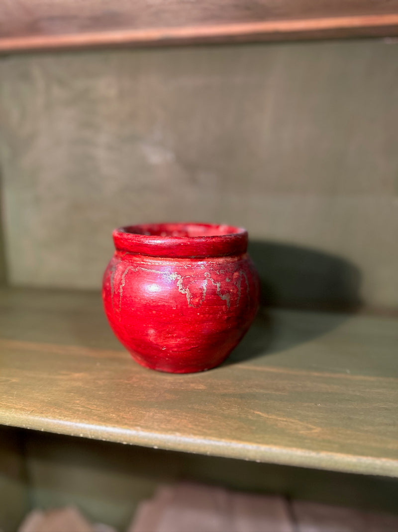 Small Round-Bellied Pot in Crimson with Gilt Drip Decoration, Signed “Dawn's Creation” and Dated 5-15-2000