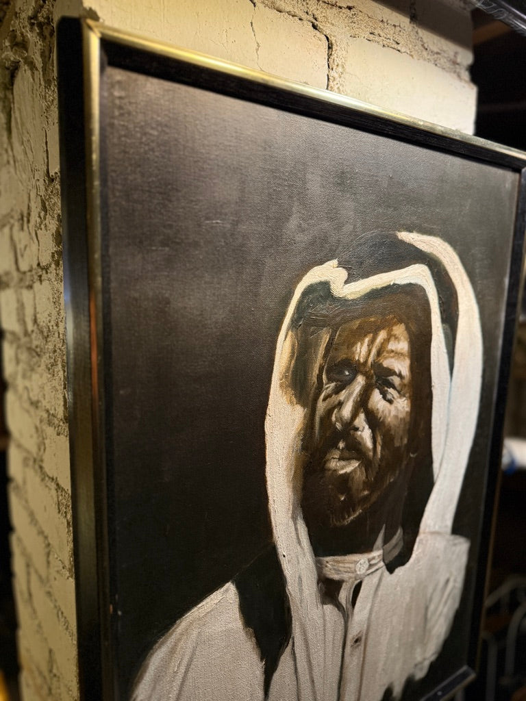 Hooded Elder Oil on Canvas Portrait Signed by McLaughlin c 1981