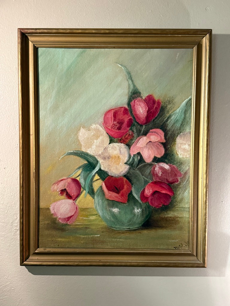 Mid-Century Floral Still Life Oil Painting Signed McAuley (c. 1955)