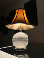 Frosted Glass Rose Globe Table Lamp with Amber Scroll Shade