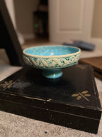 Turquoise Reticulated Footed Ceramic Bowl, c. 1950s–1960s