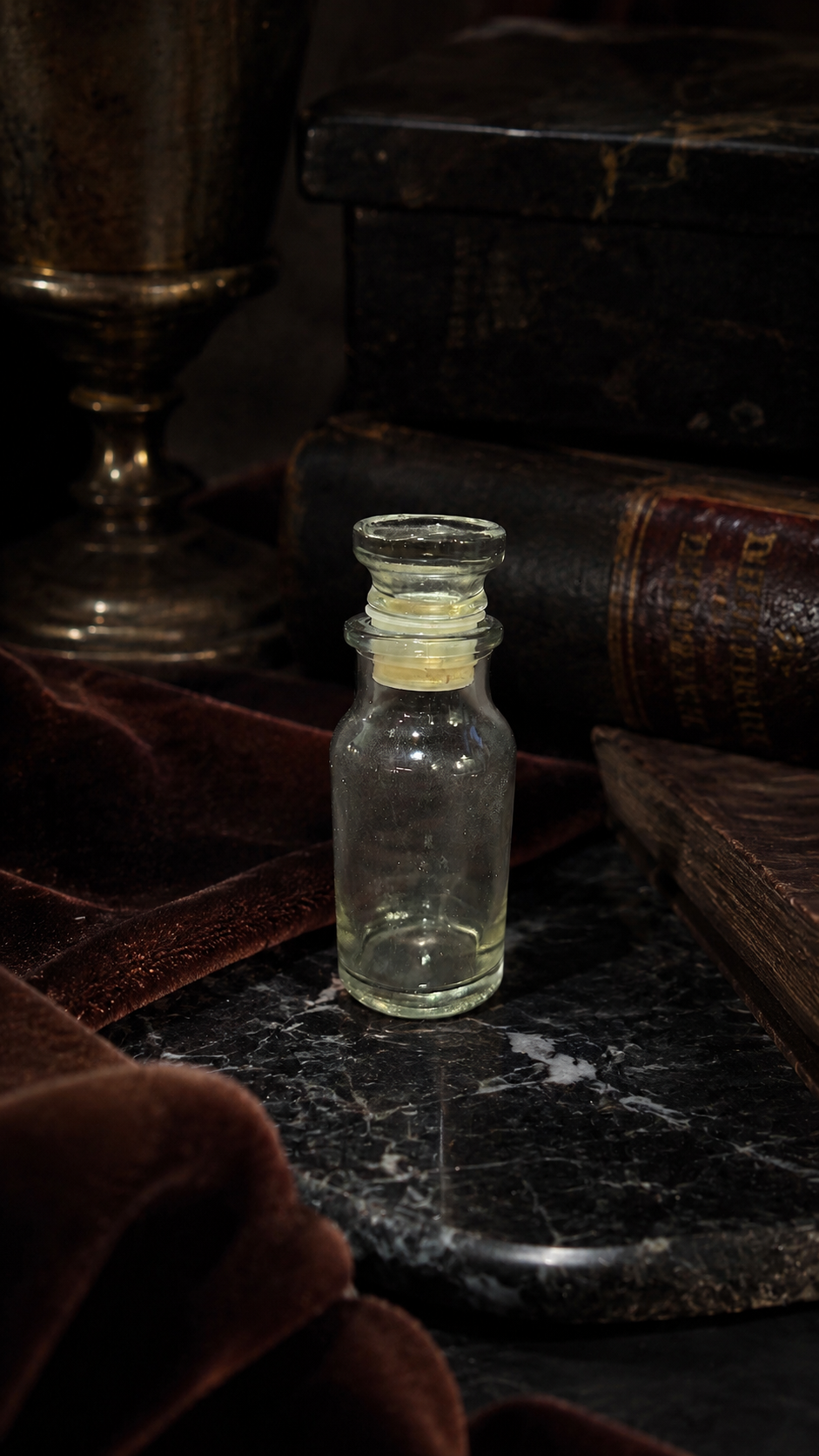 Small Clear Glass Apothecary Bottle with Ground Stopper, c. 1940s