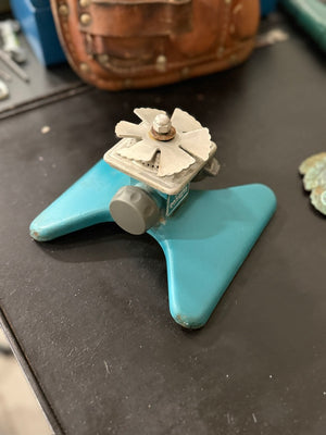 1960s Square Spray Turquoise Metal Lawn Sprinkler