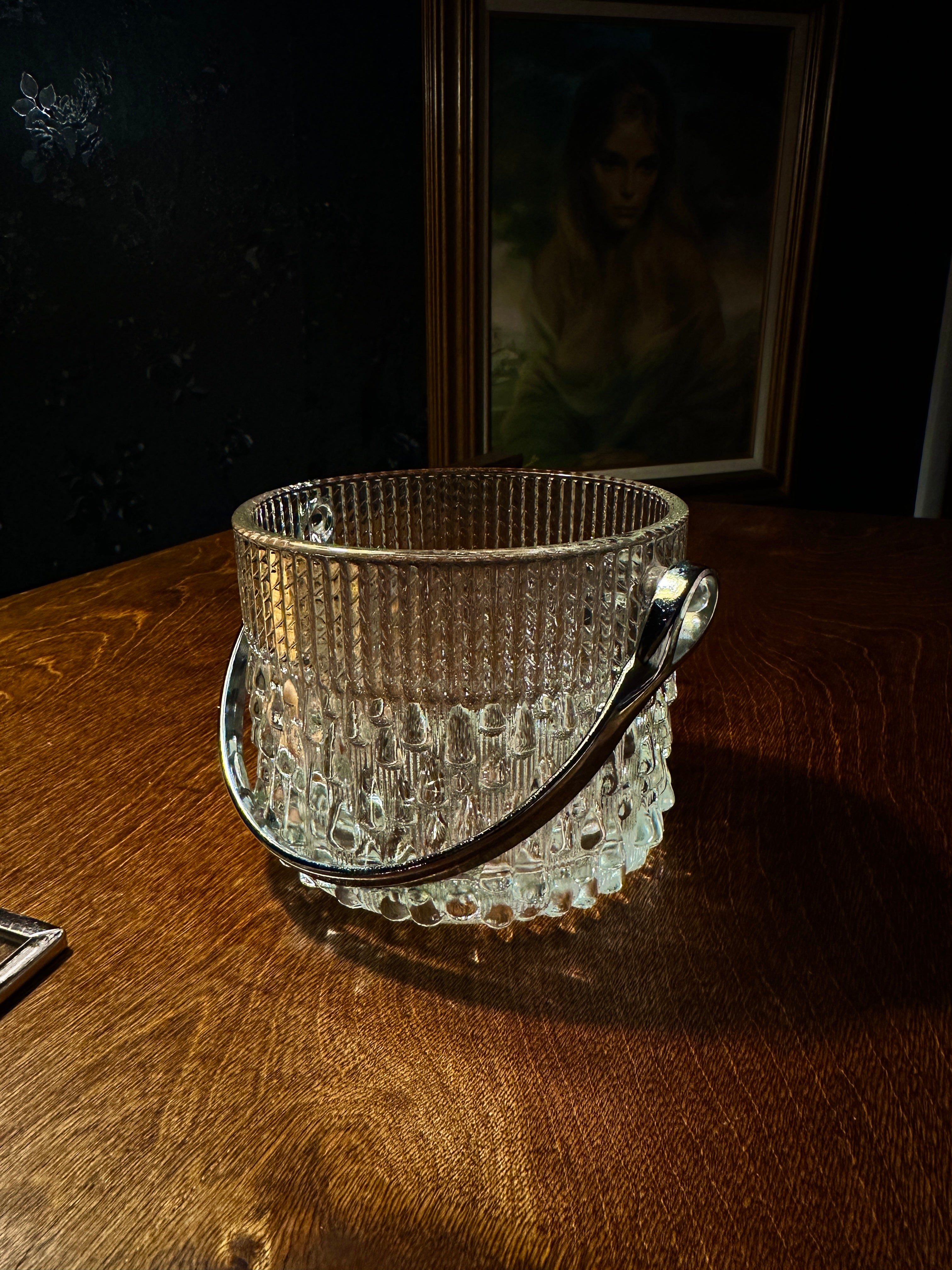 Mid-Century French Teleflora Crystal Floral Basket with Handle, c. 1960s–1970s
