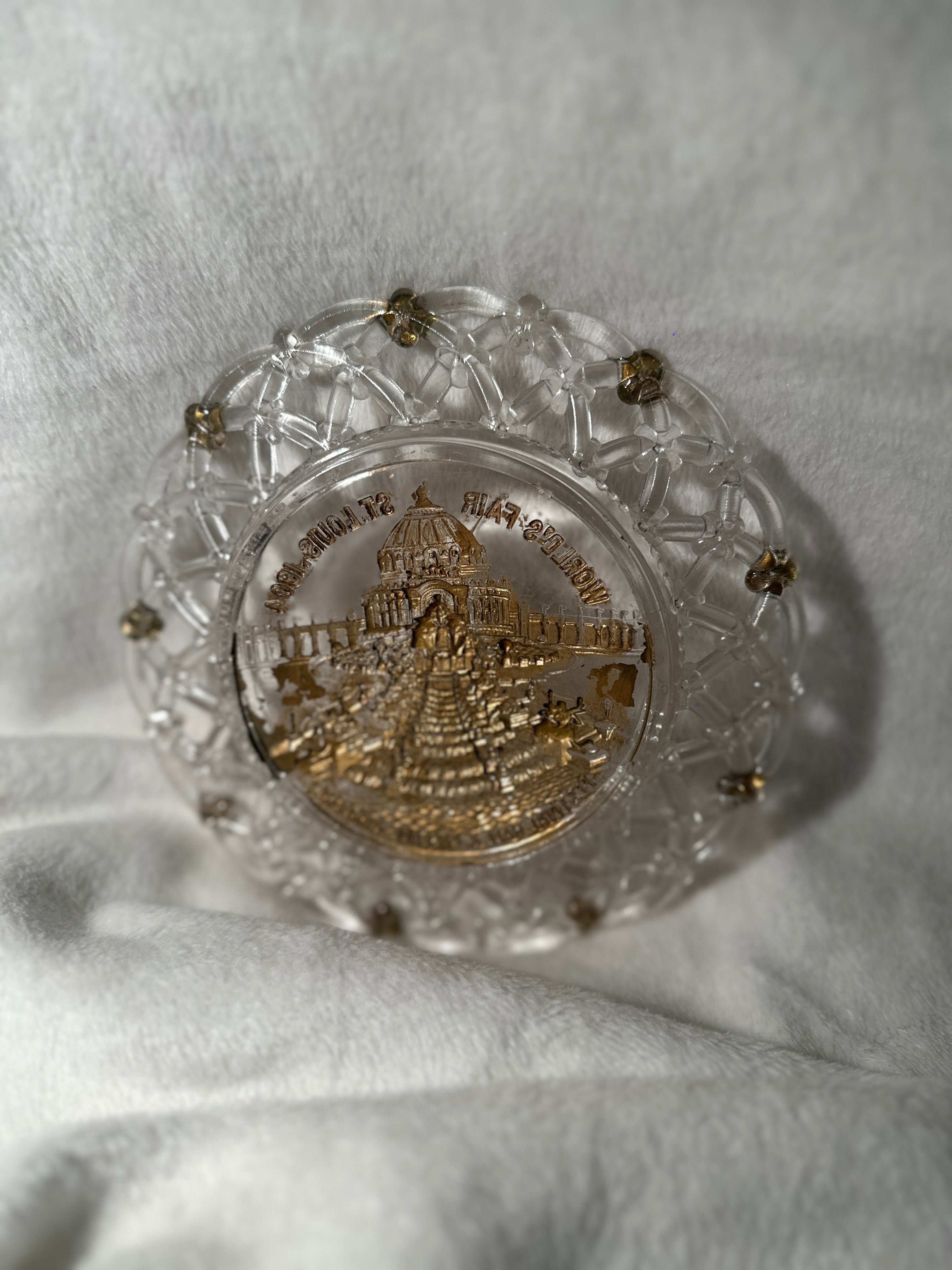 Antique 1904 St. Louis World’s Fair Pressed Glass Souvenir Plate, Festival Hall & Cascade Gardens