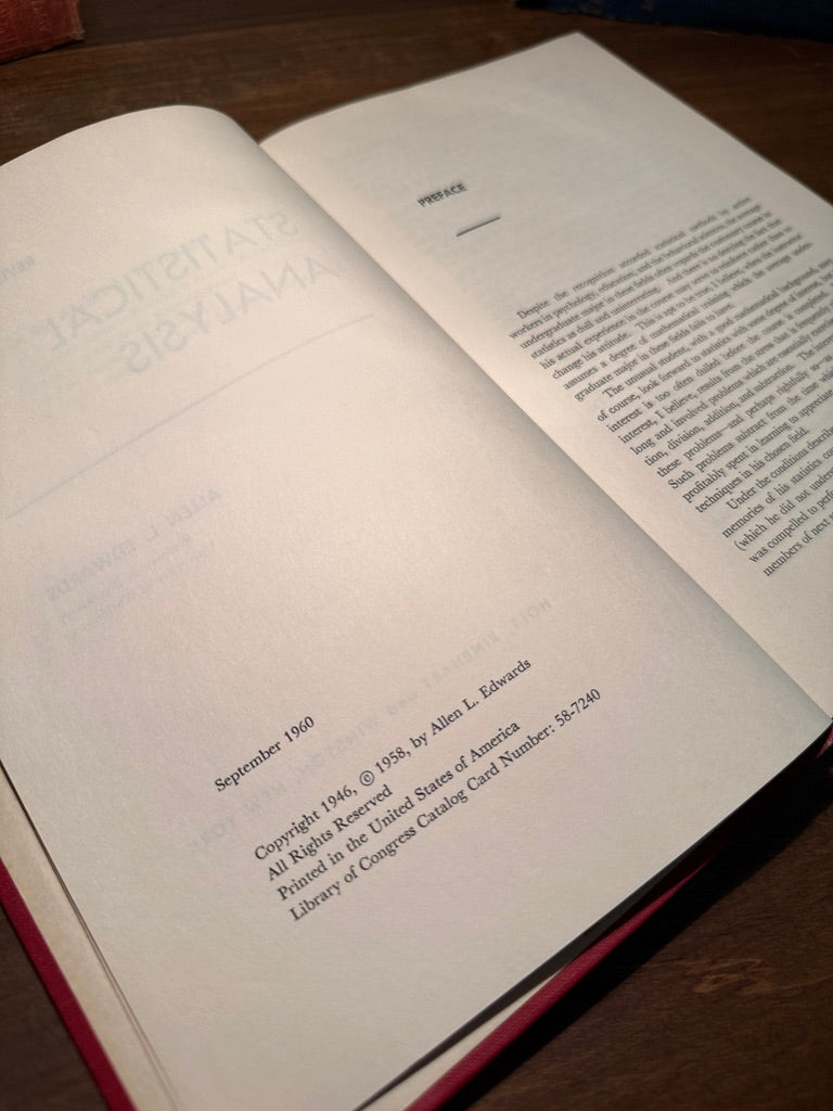 Allen L. Edwards Statistical Analysis 1960 Revised Edition Academic Text