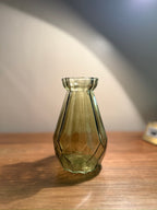 c. 1970s Olive Faceted Glass Mid-Century Vase