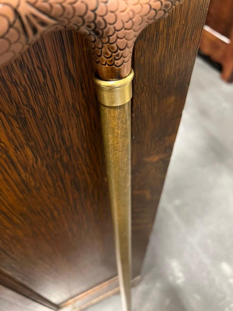 Vintage 1940s Brass Walking Cane With Carved Fish Handle