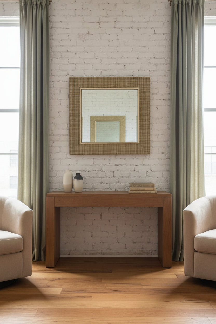 c.1960s Textured Gold Frame Wall Mirror – Mid-Century Modern Rectangular Mirror