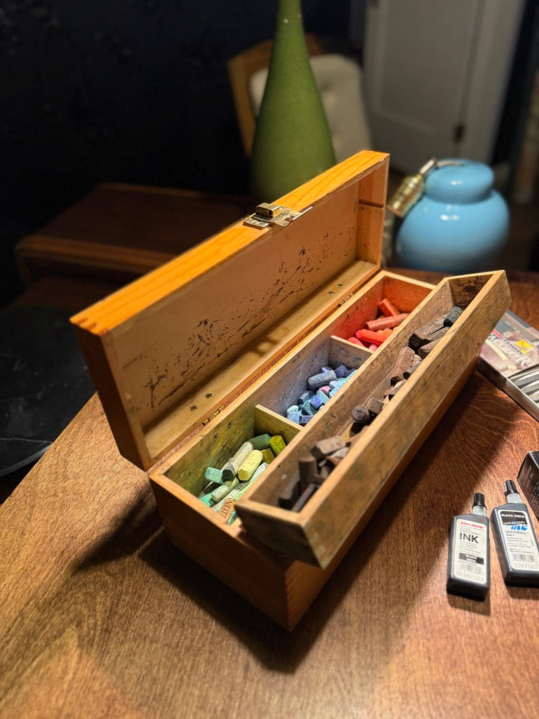 Antique Artist’s Pastel Box with Original Contents, c. 1900–1935
