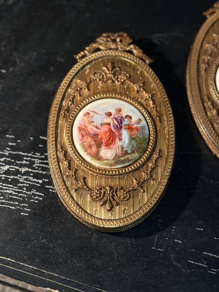 Pair of Antique Gilt Classical Medallion Wall Plaques, c. 1890s–1920s