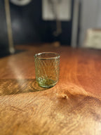 Vintage Pressed Green Glass Votive Holder with Diamond Pattern | Small Antique Glass Tumbler