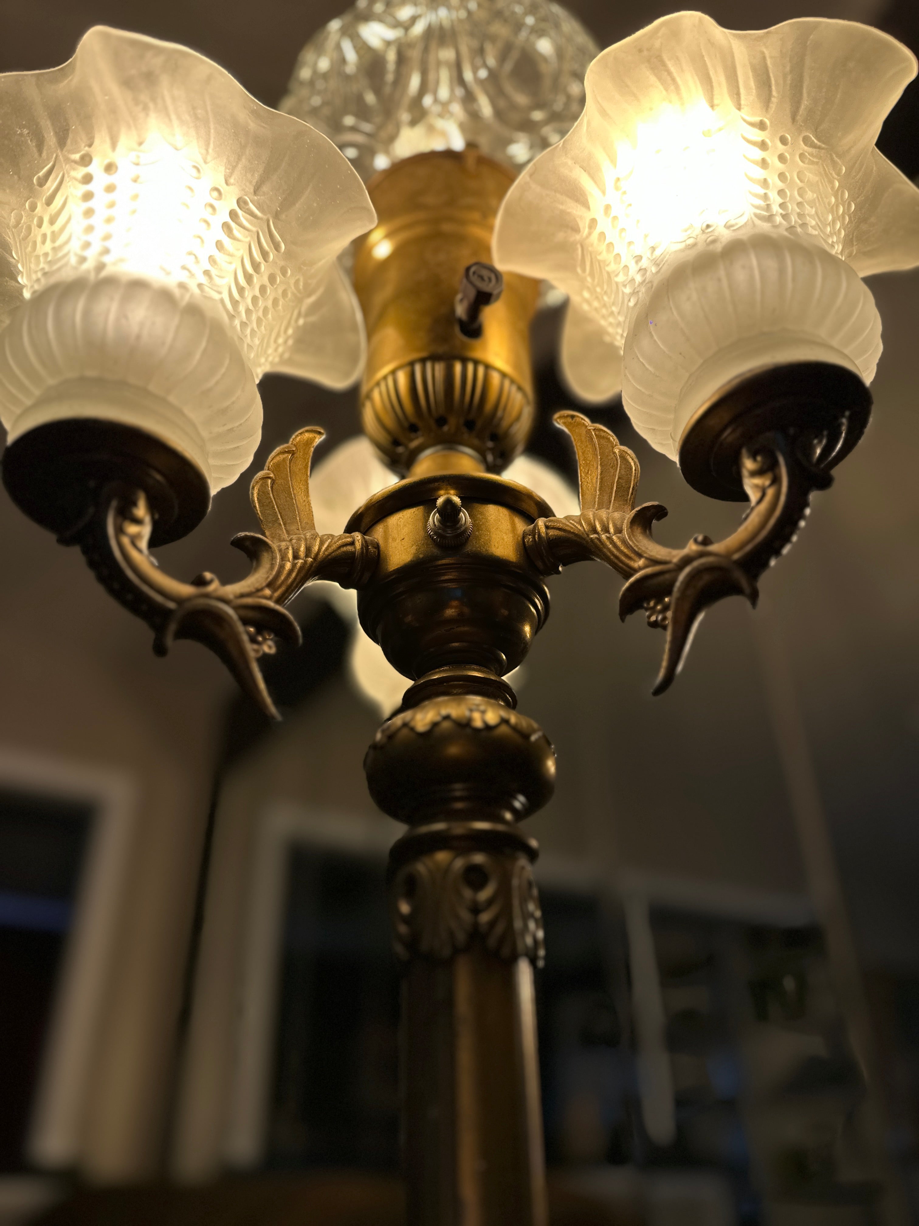 Antique Bronze Floor Lamp with Marble Base and Dual Switches, c. 1915–1930