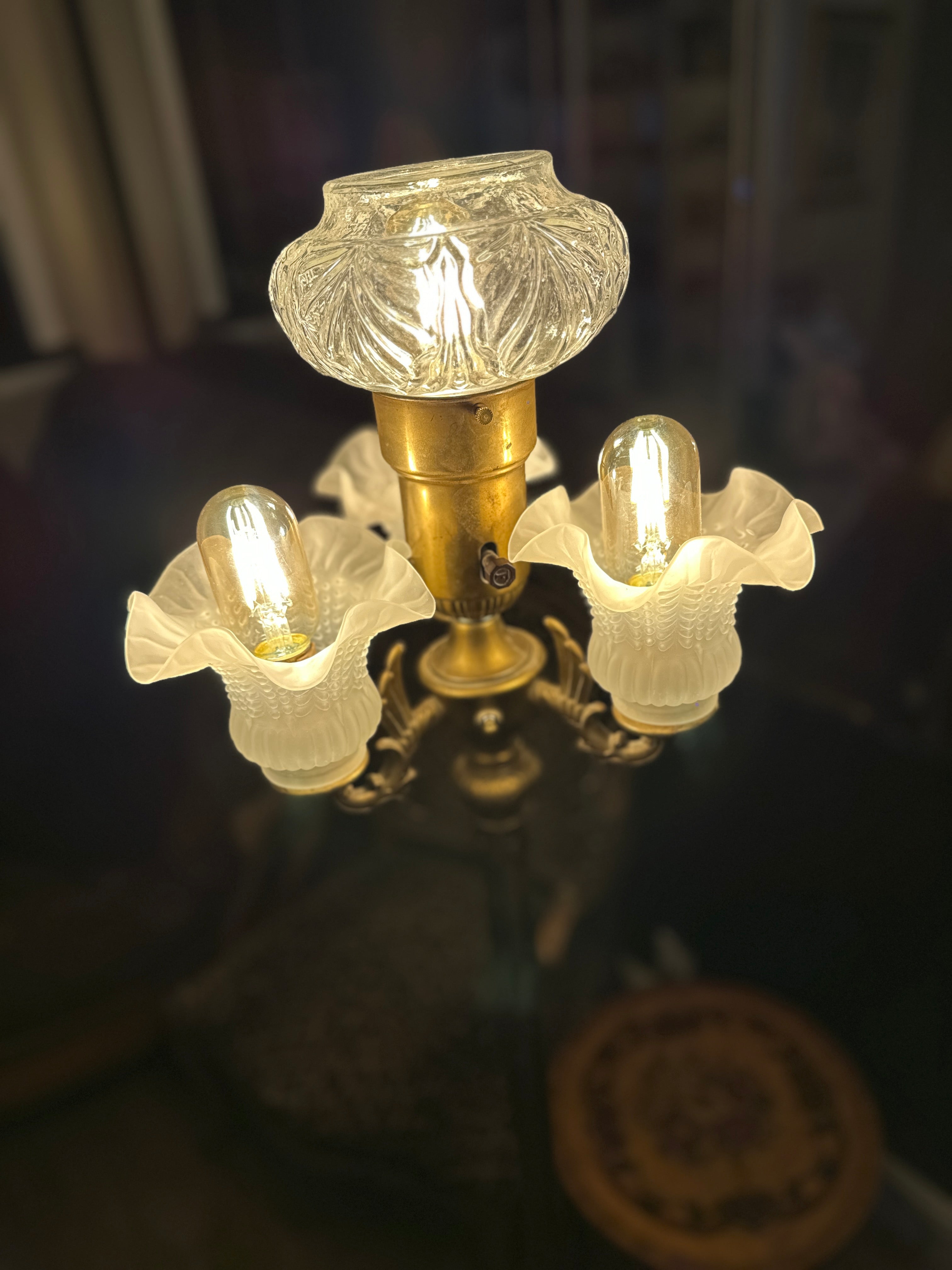 Antique Bronze Floor Lamp with Marble Base and Dual Switches, c. 1915–1930