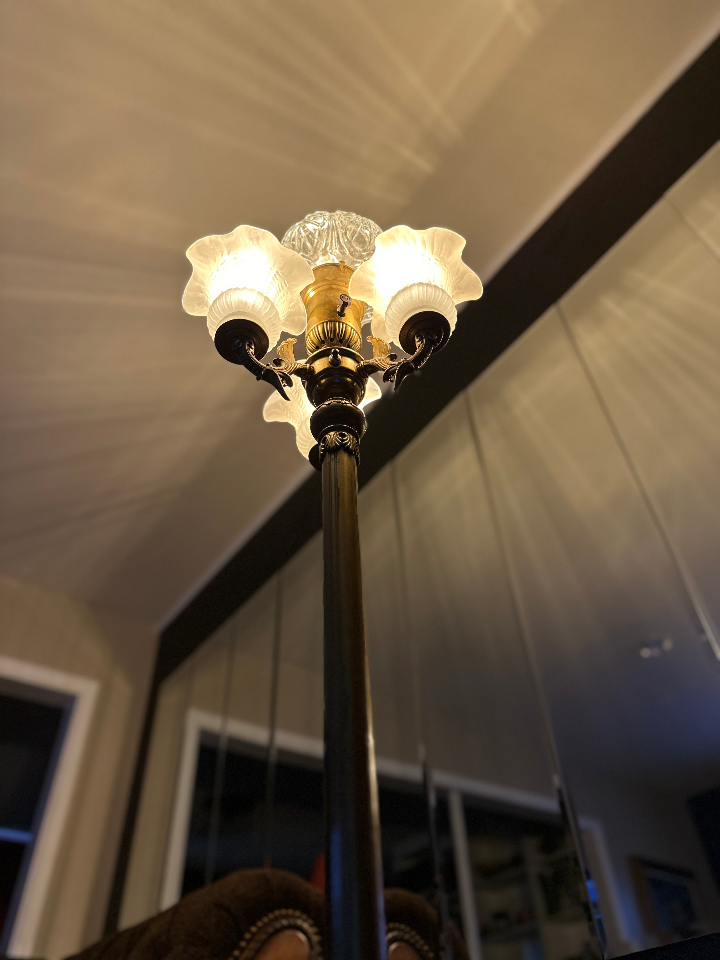 Antique Bronze Floor Lamp with Marble Base and Dual Switches, c. 1915–1930