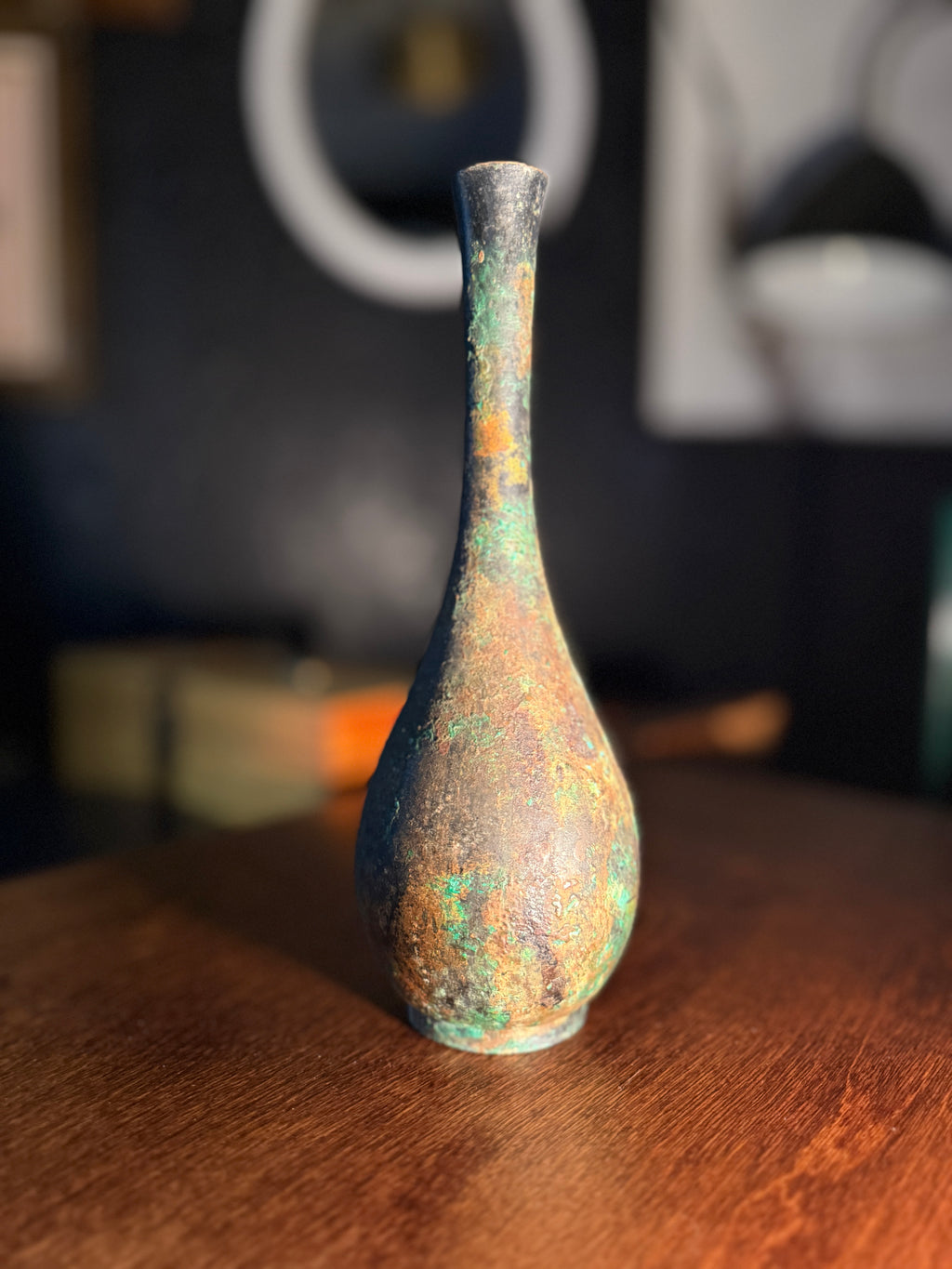 Antique Copper Bud Vase with Verdigris Patina, Late 19th Century c. 1880–1900