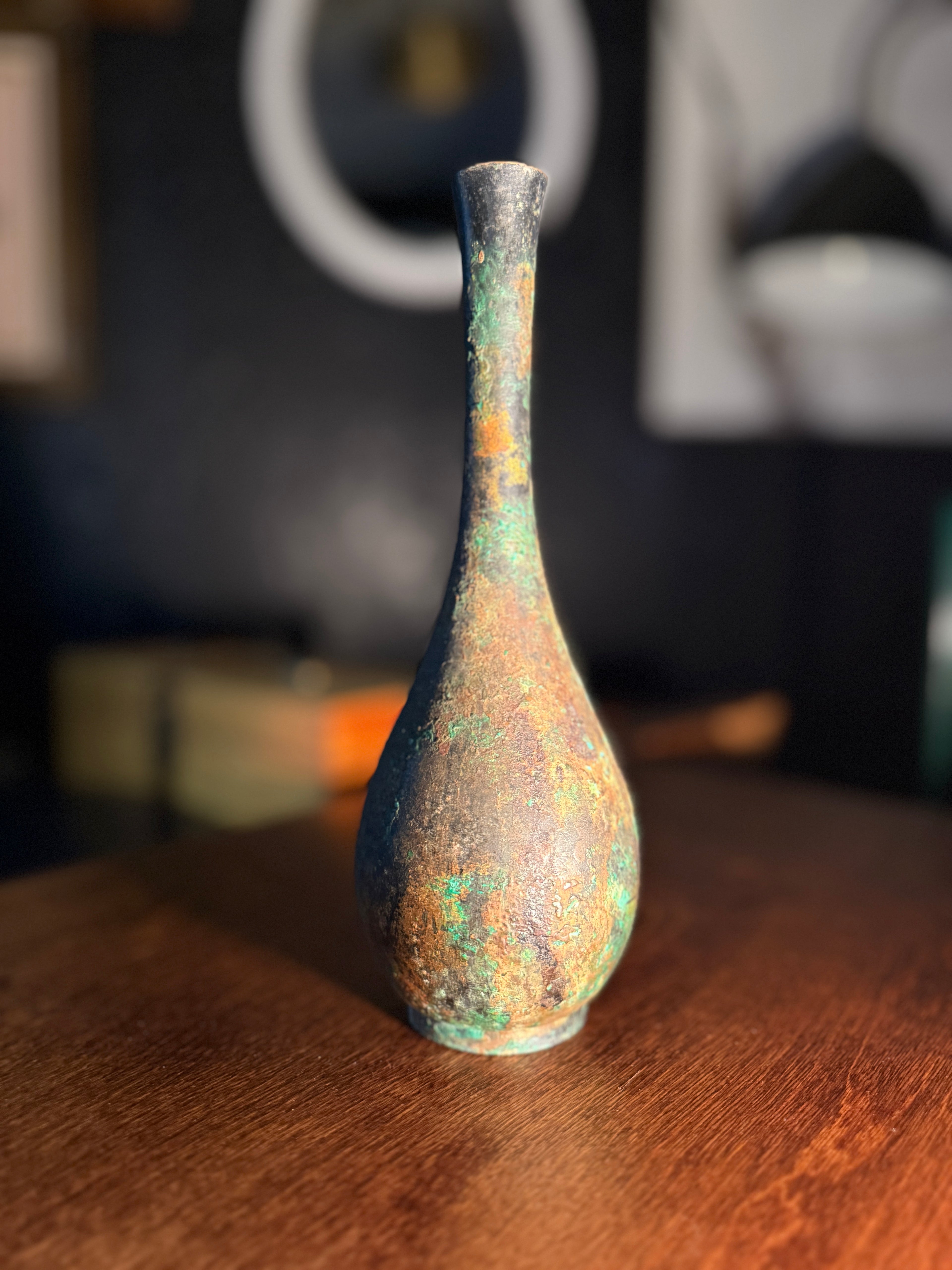 Antique Copper Bud Vase with Verdigris Patina, Late 19th Century c. 1880–1900