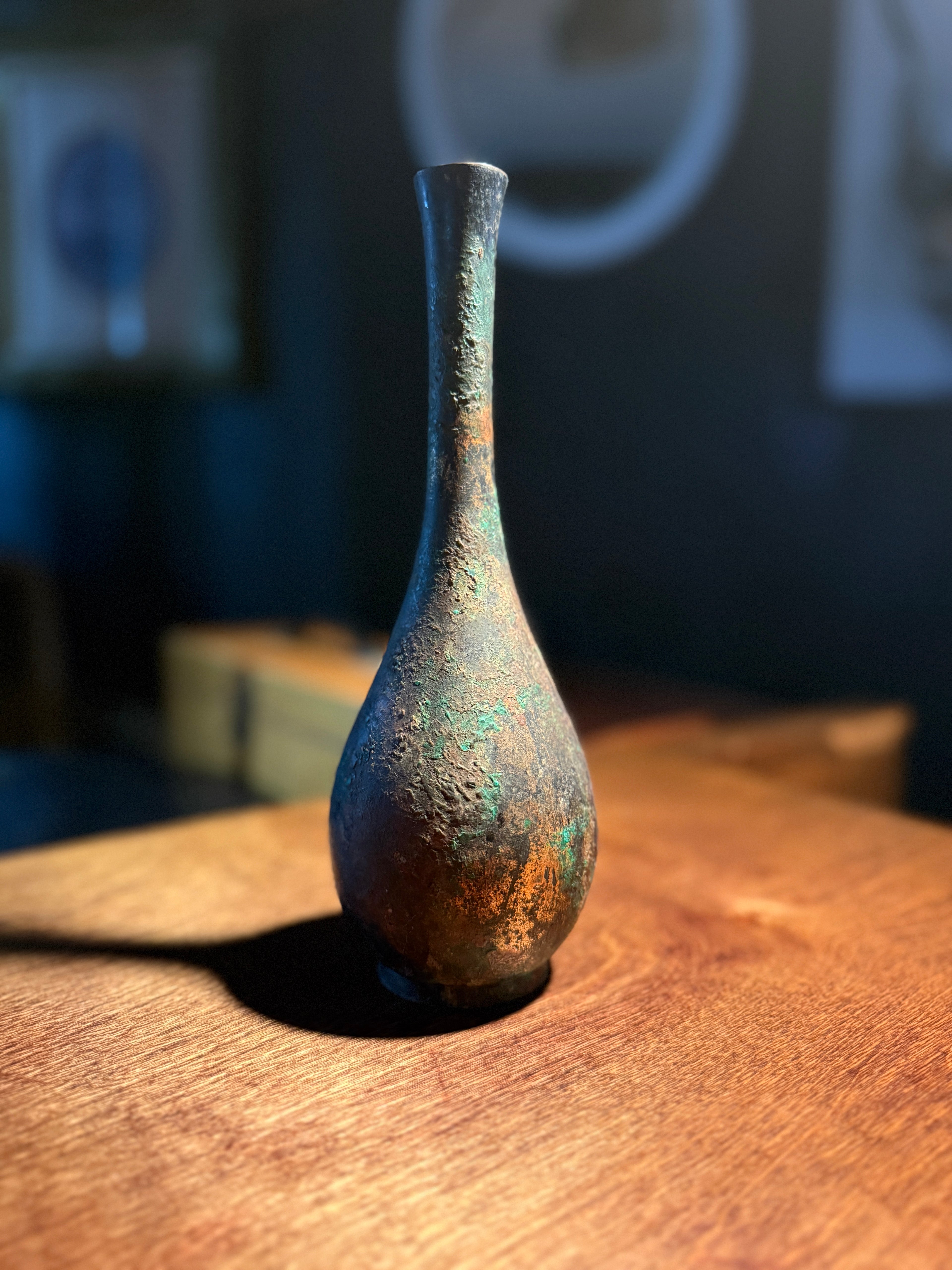 Antique Copper Bud Vase with Verdigris Patina, Late 19th Century c. 1880–1900