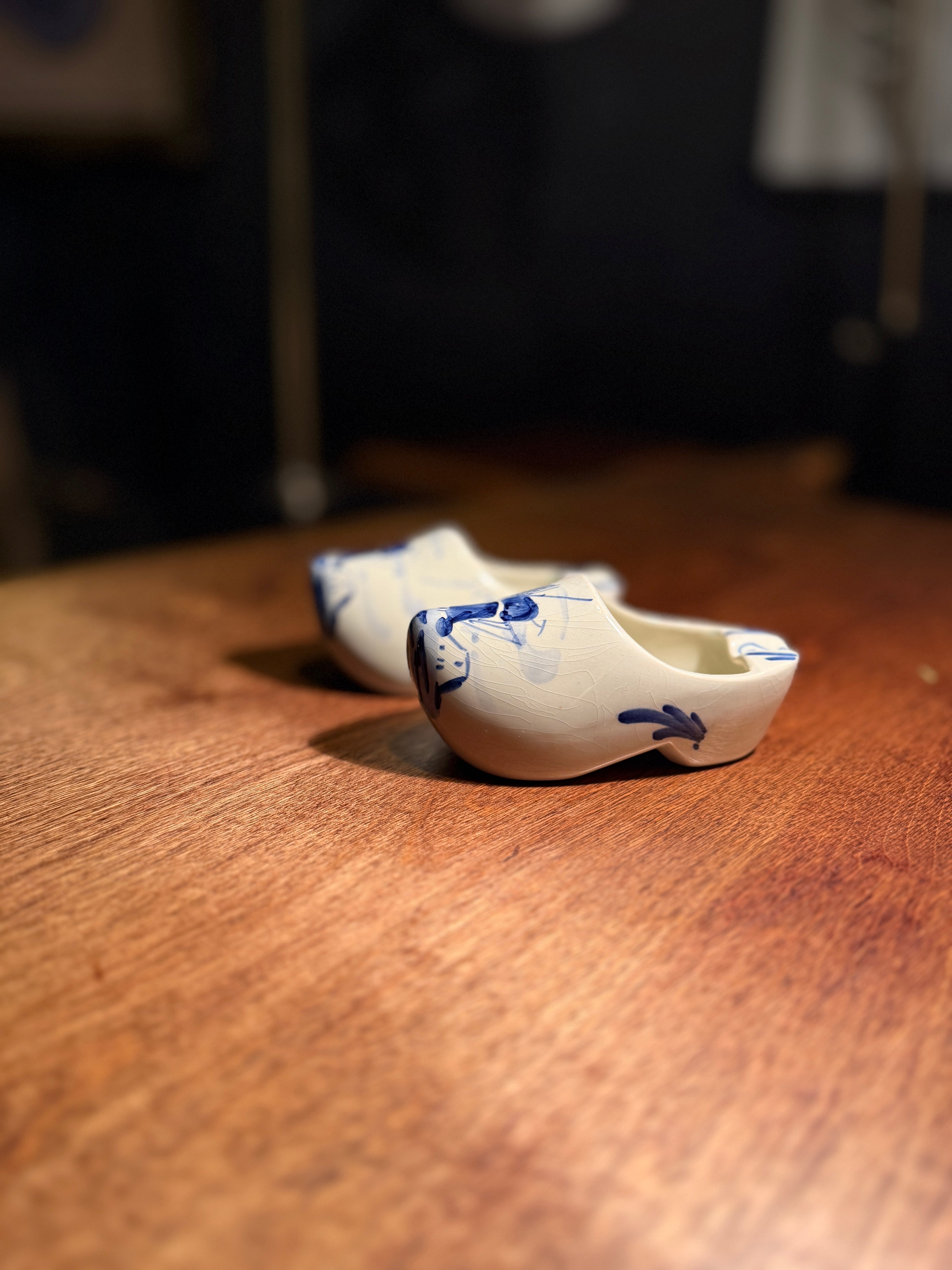 Antique Delftware Porcelain Miniature Clogs, Blue &amp; White, c. 1920–1940