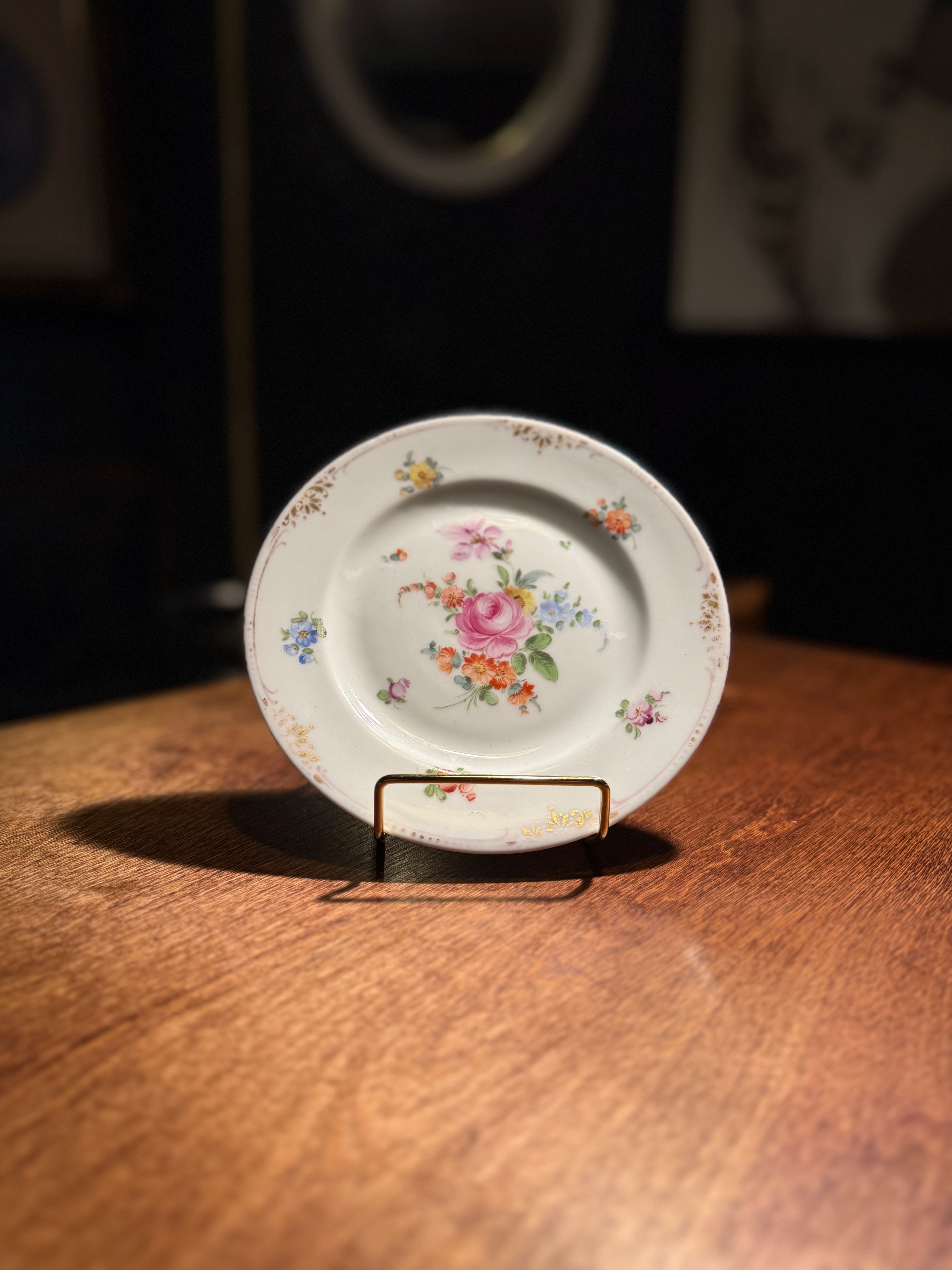 Antique Dresden Hand-Painted Floral Porcelain Plate for S. & G. Gump Co., San Francisco (c. Early 1900s) (Pair)