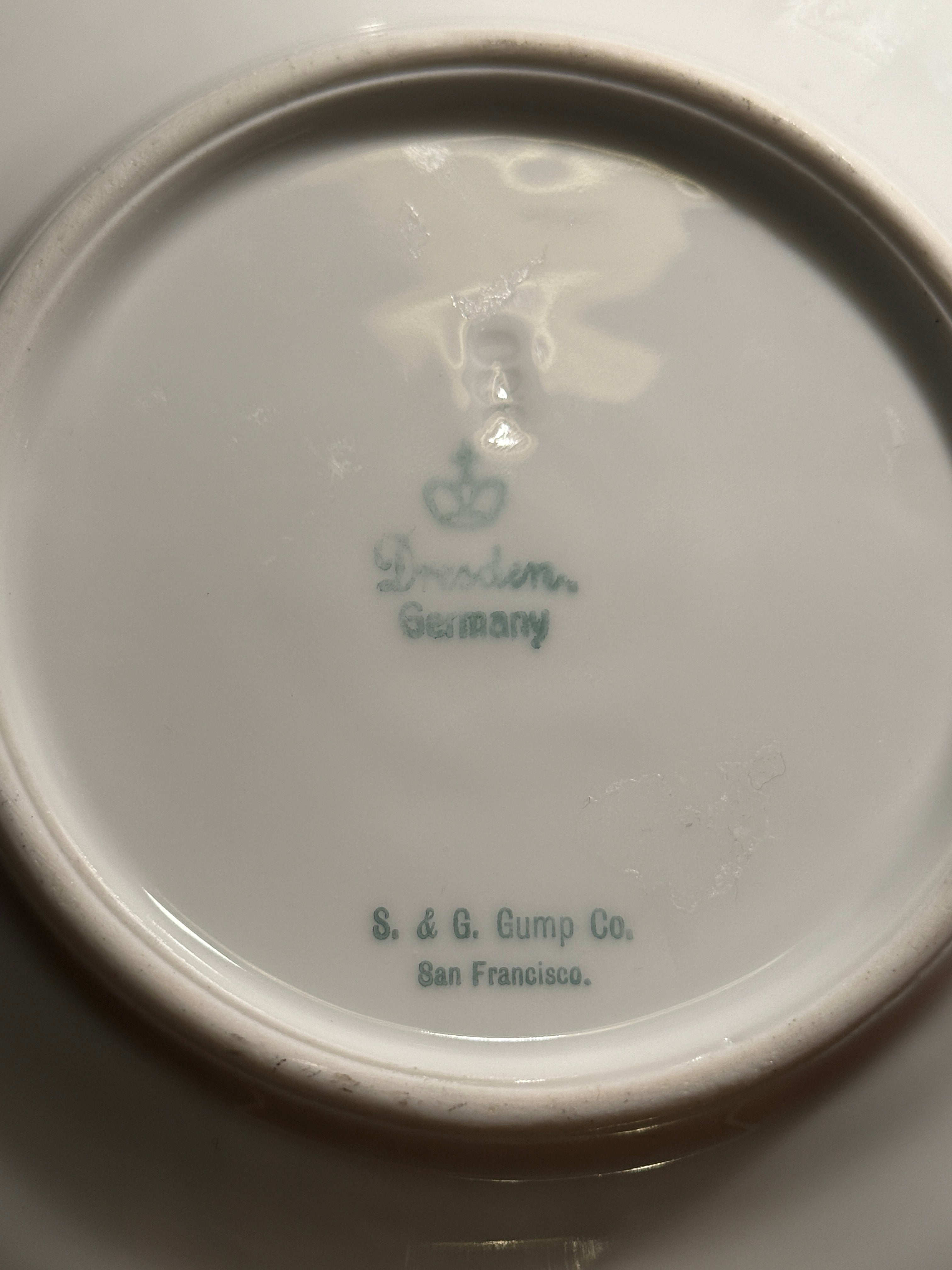 Antique Dresden Hand-Painted Floral Porcelain Plate for S. & G. Gump Co., San Francisco (c. Early 1900s) (Pair)