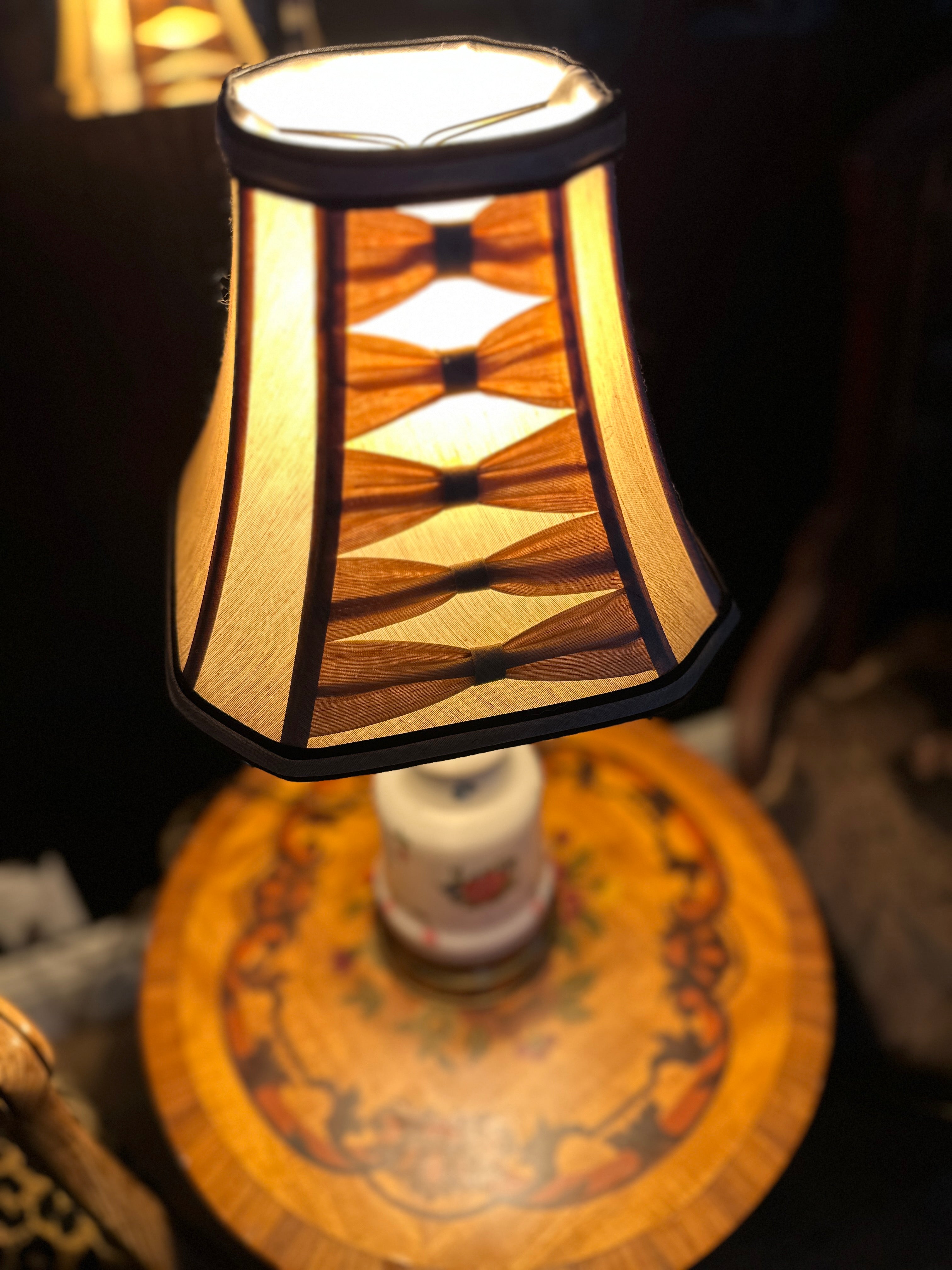 Antique Floral Porcelain Table Lamp with Brass Hardware and Key Switch, c. 1890–1910