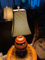Antique Glazed Ceramic Table Lamp with Fabric Shade, c. 1920–1940