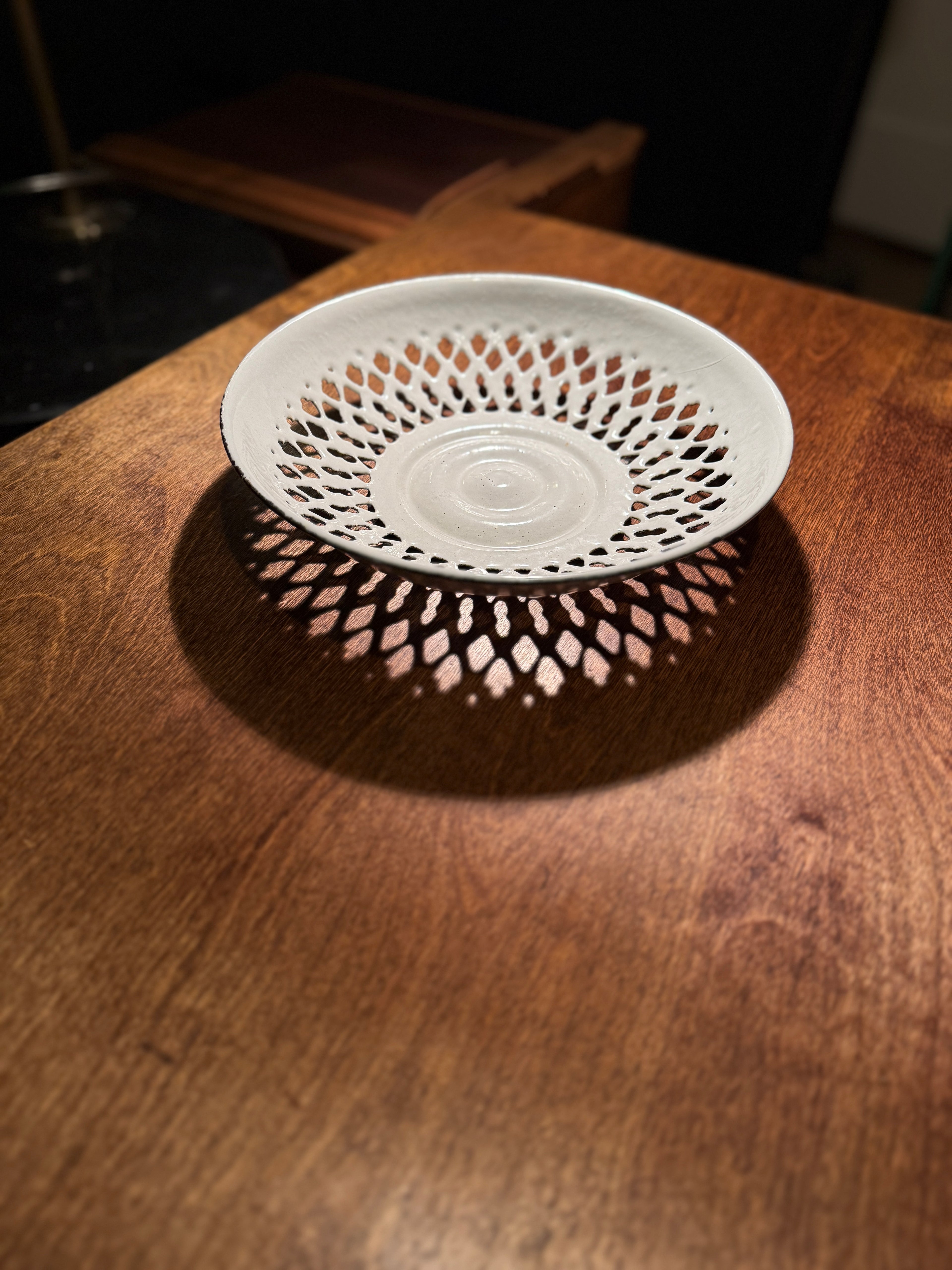 Antique White Enamelware Berry Bowl Strainer | Antique Kitchenware c. 1920s–1940s