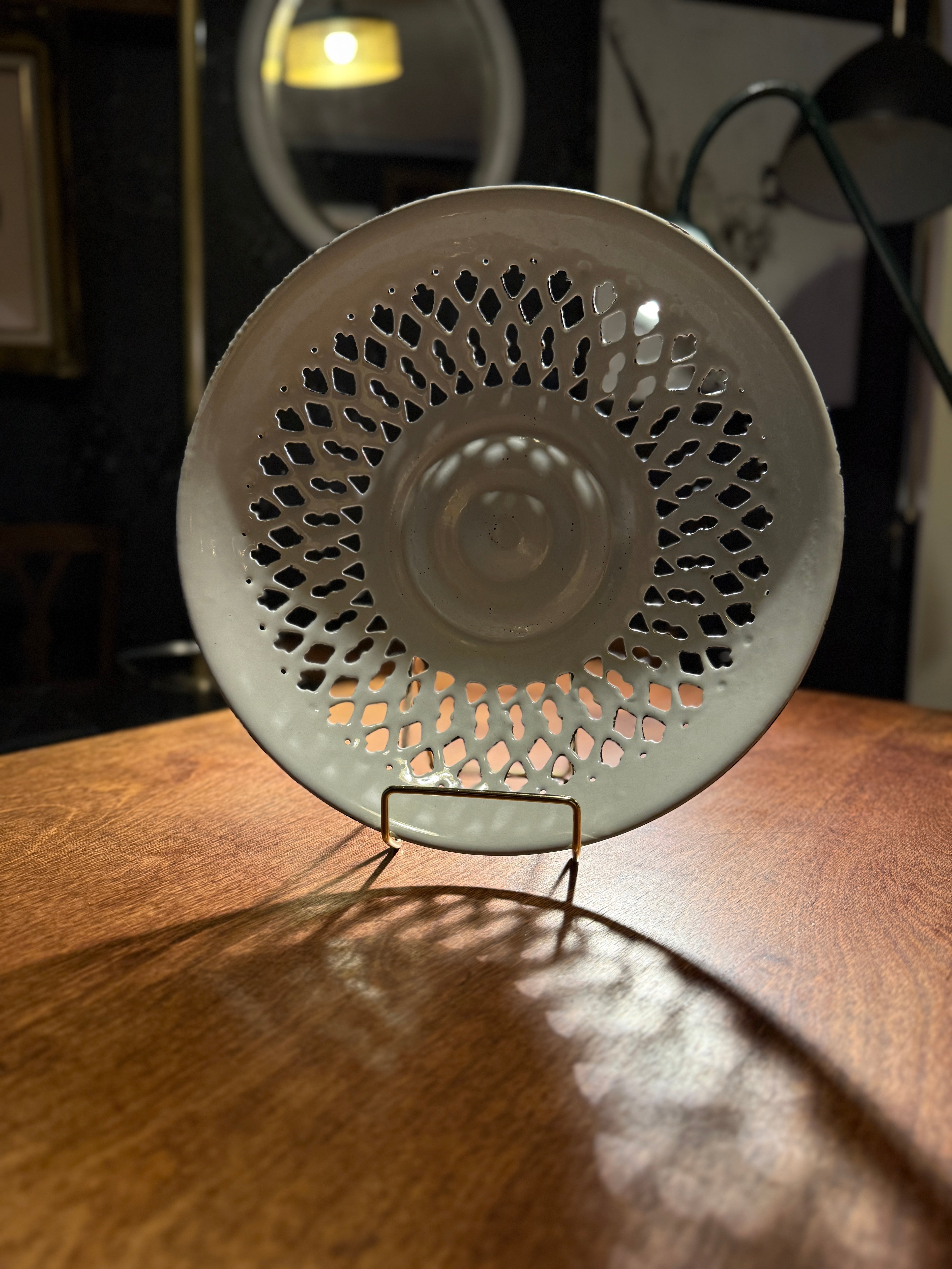 Antique White Enamelware Berry Bowl Strainer | Antique Kitchenware c. 1920s–1940s