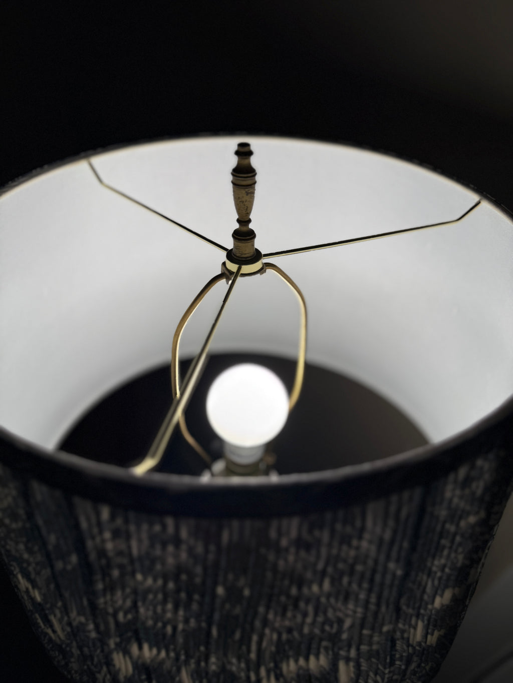 Art Deco Brass Floor Lamp with Harp Fitter & Custom Drum Shade, c. 1940s–1950s