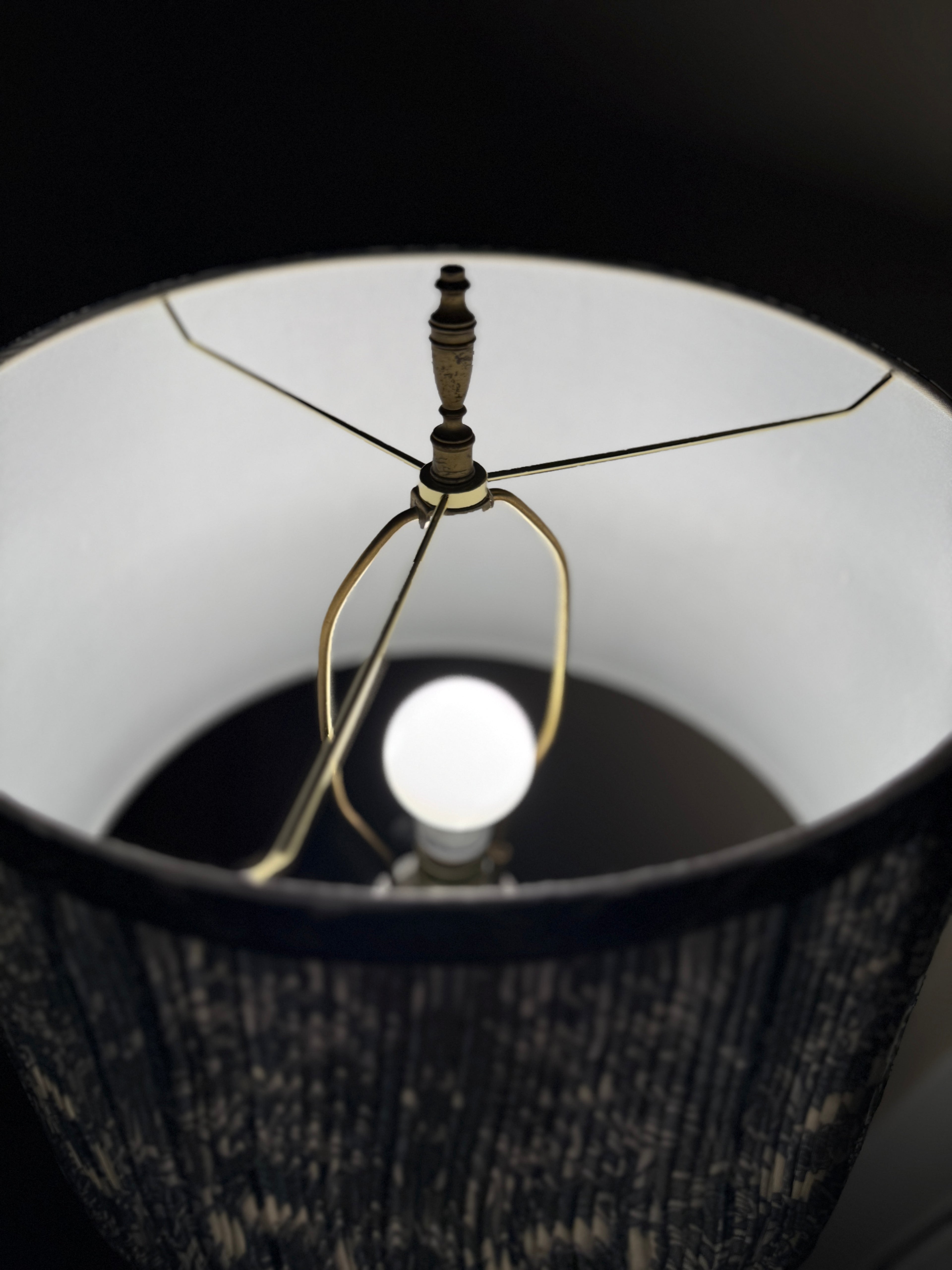 Art Deco Brass Floor Lamp with Harp Fitter & Custom Drum Shade, c. 1940s–1950s