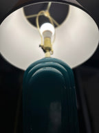 Art Deco Teal Glass Table Lamp with Stepped Body, c. 1930–1940