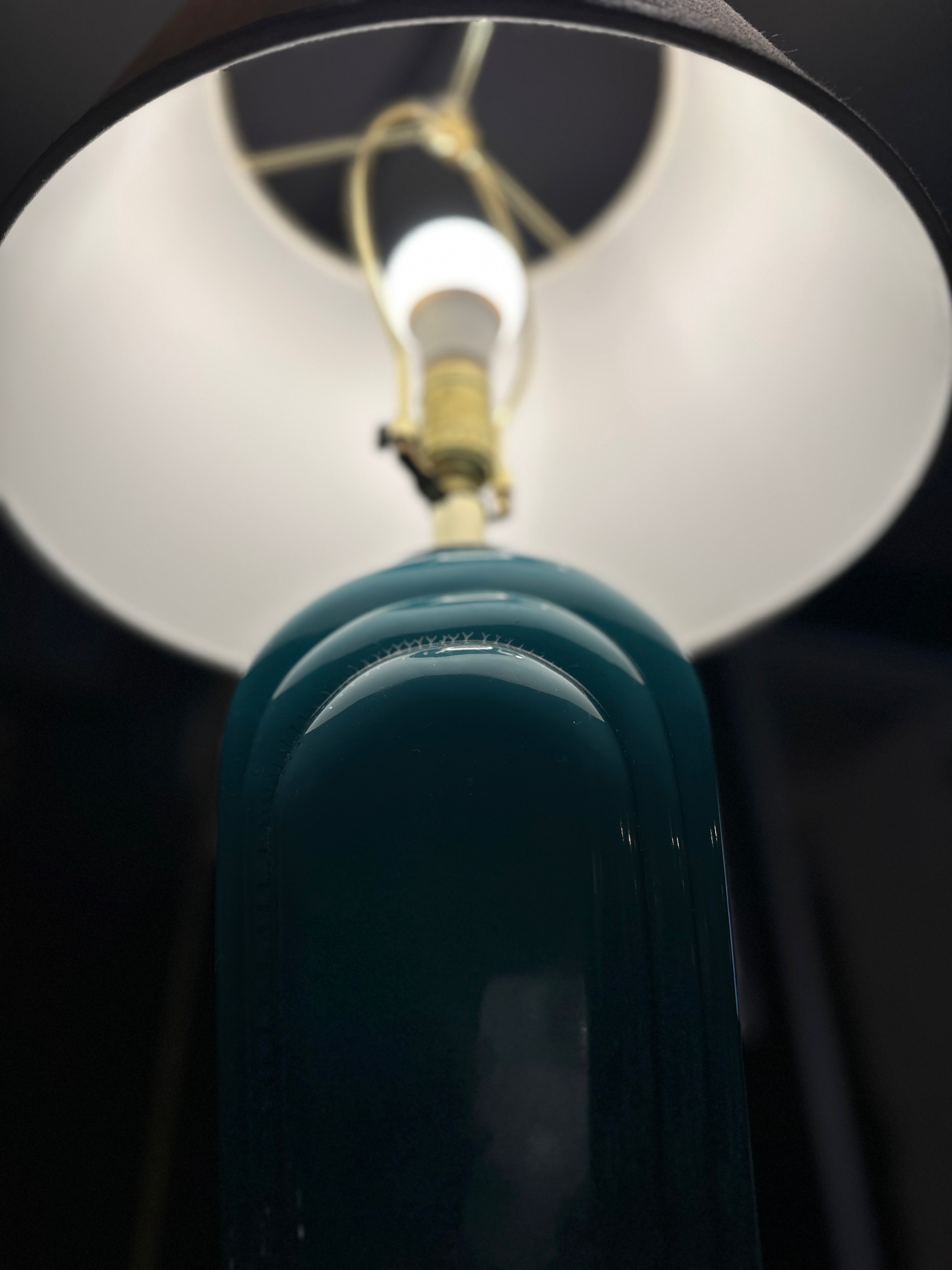 Art Deco Teal Glass Table Lamp with Stepped Body, c. 1930–1940