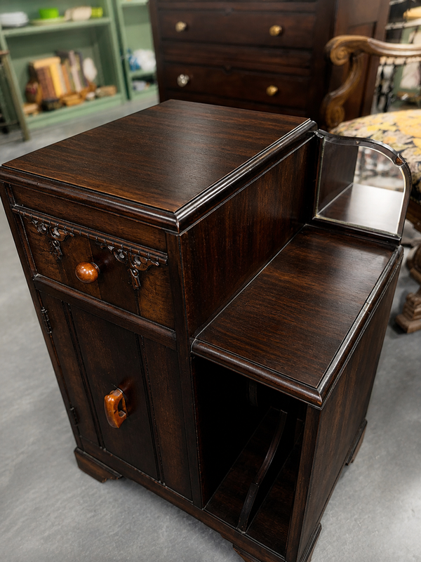1910 Art Nouveau Dressing Cabinet With Side Mirror