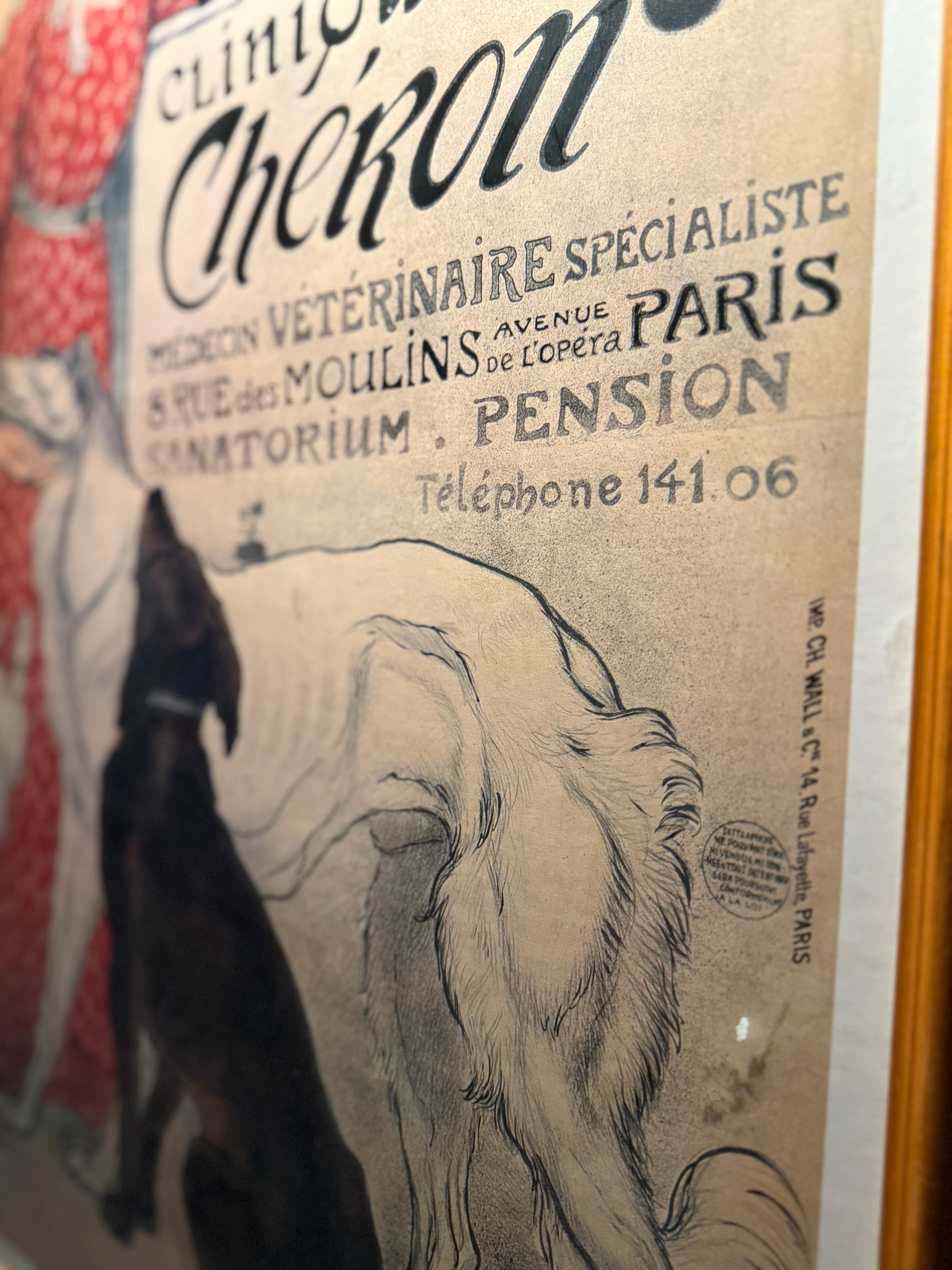Original 1905 Steinlen Clinique Chéron Poster – Antique French Art Nouveau Lithograph of Cats & Dogs, Veterinary Ephemera