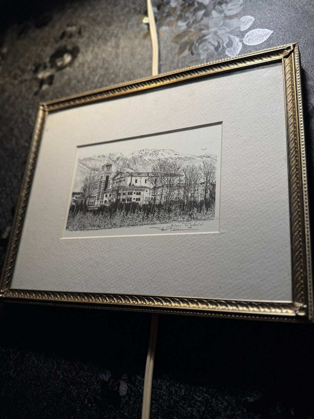 Aviano, Italy — Original Mid-Century Etching by R. Zacharias (c. 1940s–1950s)