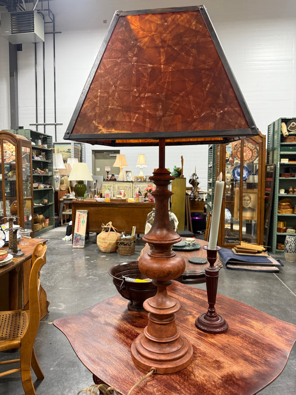 Vintage Turned Baluster Table Lamp with Mica Shade, c. 1950–1980