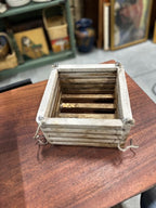 Vintage Slatted Wood Crate Basket with Rope Beckets, c. 1920–1955