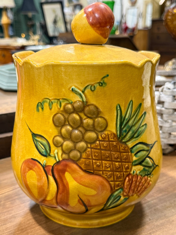 Vintage California Pottery Embossed Fruit Cookie Jar, c. 1945–1960