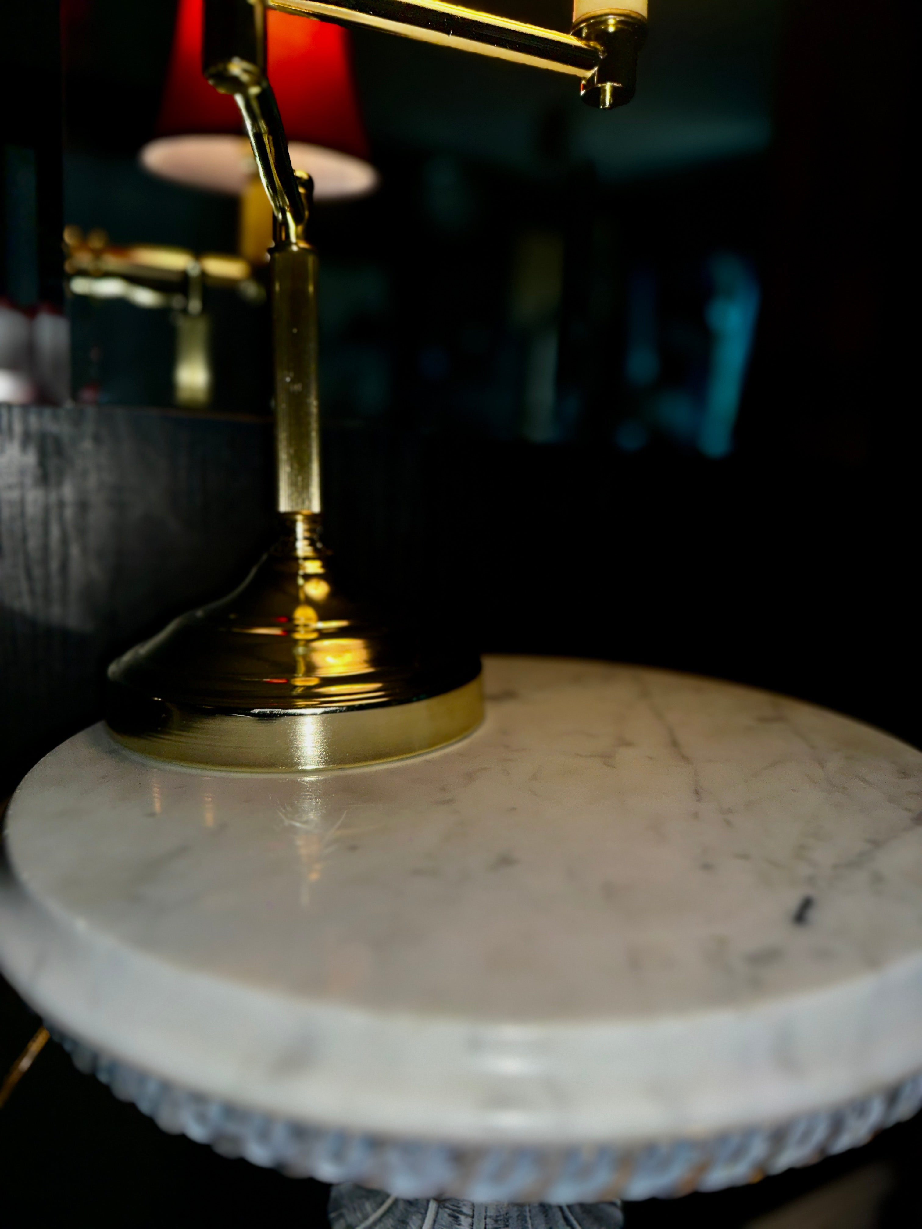 Vintage Marble Pedestal Side Table with Cast Ornate Base, c. 1940s–1950s