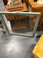 Salvaged Wood Window Sash, Chippy Green over White Paint with Original Glass, American, c. 1910–1940