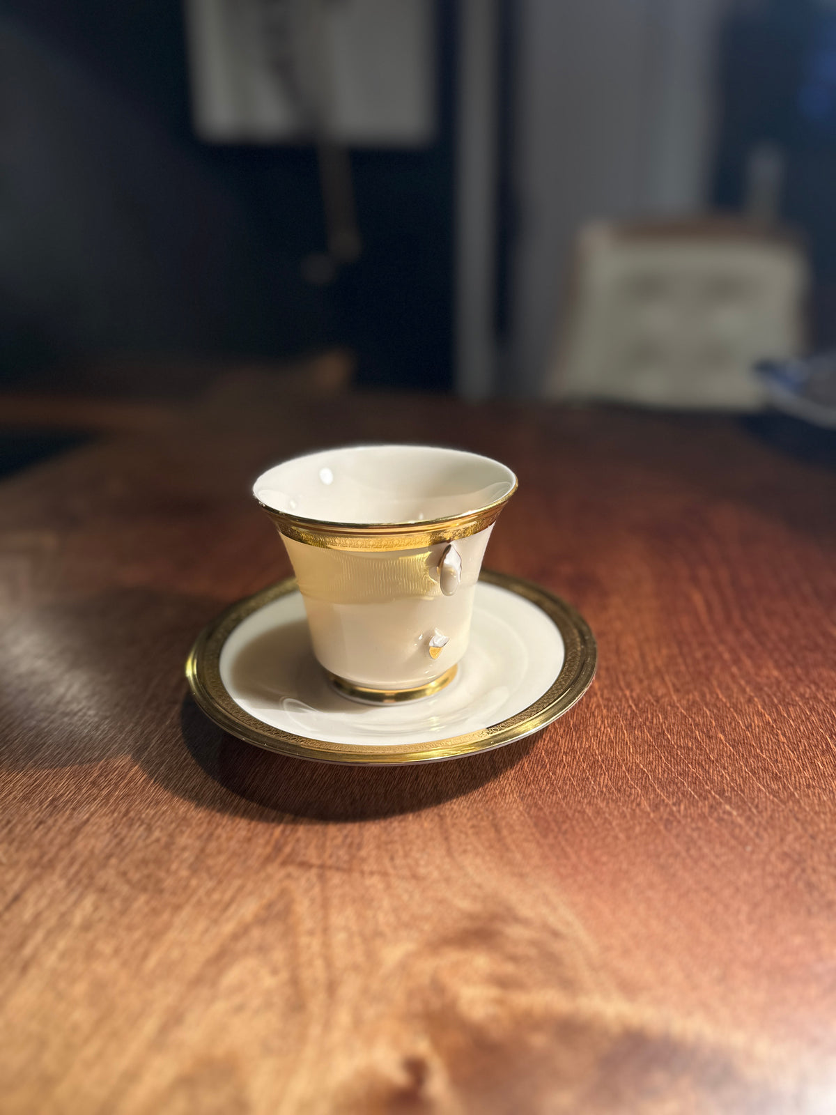 Vintage Lenox Aristocrat Demitasse Cup & Saucer Set | Gold Encrusted American Porcelain