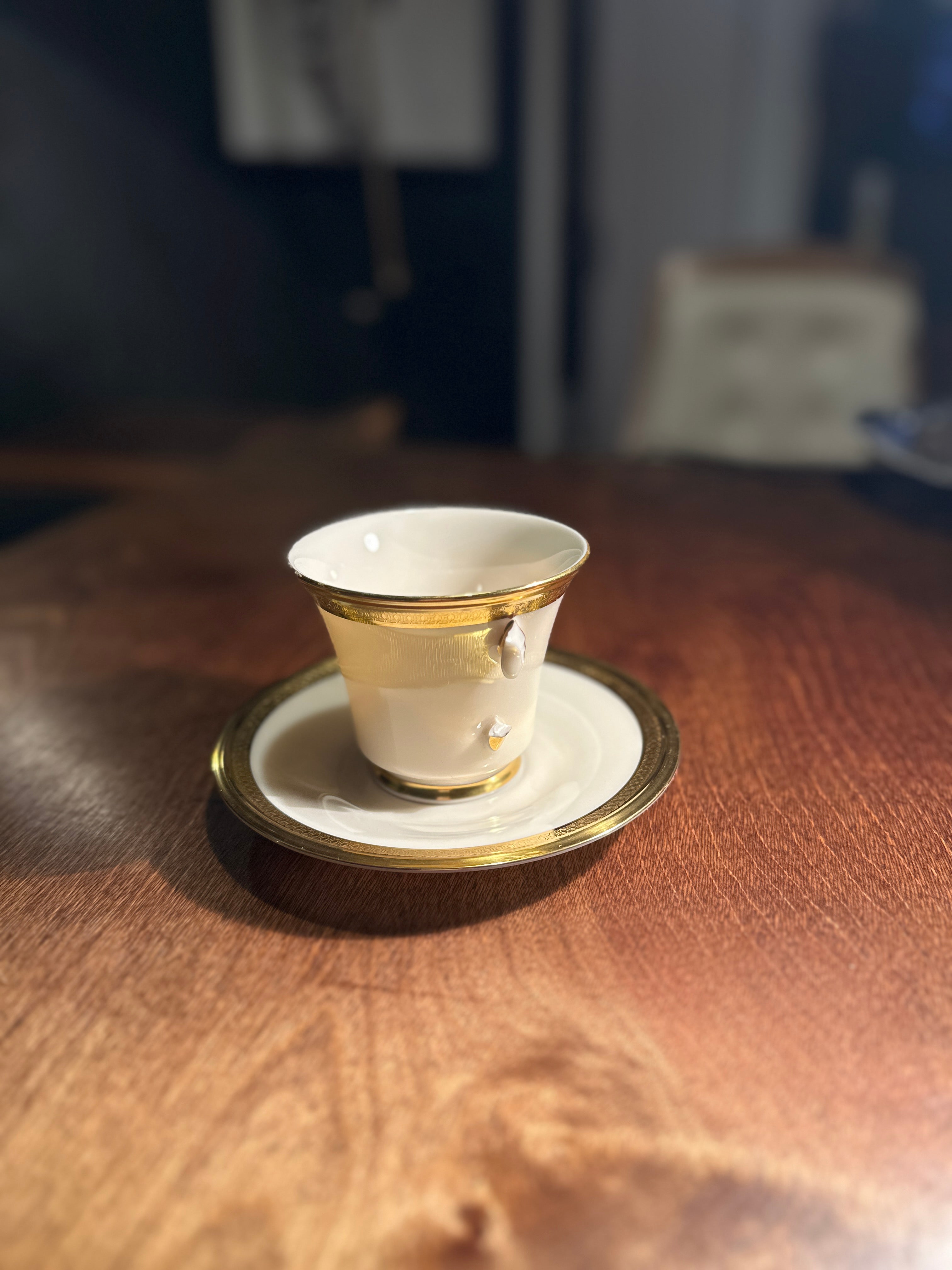 Vintage Lenox Aristocrat Demitasse Cup & Saucer Set | Gold Encrusted American Porcelain