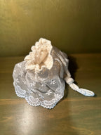 Hand-Crocheted Cotton Drawstring Reticule with Lace Inserts and Worked Cord Ties, Shell-and-Picot Base, Ivory