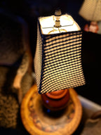 Vintage Brown Ceramic Table Lamp with Checkered Shade | Classic Study & Library Lamp
