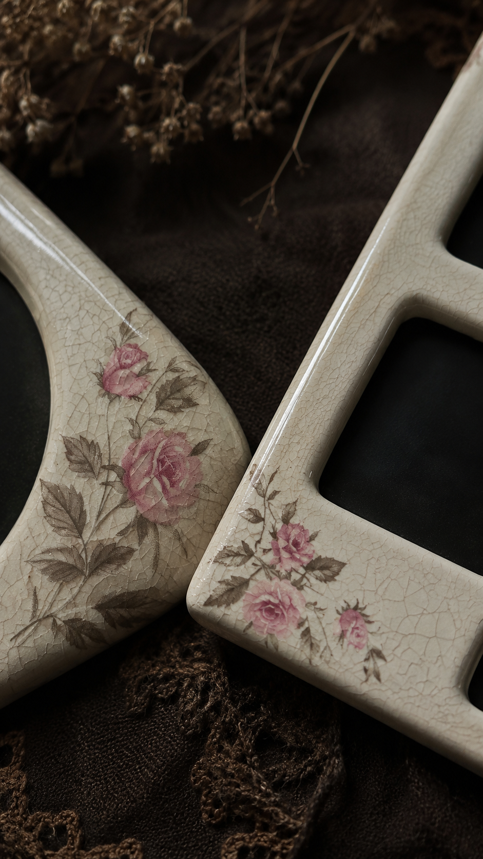 Vintage 1980s Cottage Rose Ceramic Multi-Photo Frames, Set of 2