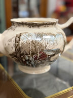 Johnson Brothers “The Friendly Village” Teapot Body, Sugar Maples Scene with Basketweave Spout, Lid Absent, England, 1953 Onward