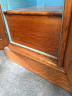 Antique Edwardian Art Nouveau Carved Oak Triple Wardrobe, Bevelled Mirror Door, Poppy and Bird-Head Panels, c. 1900–1910