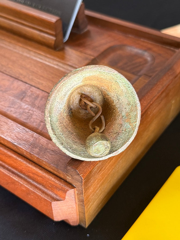 Vintage 1940s Cast Brass Rooster Bell With Verdigris Patina